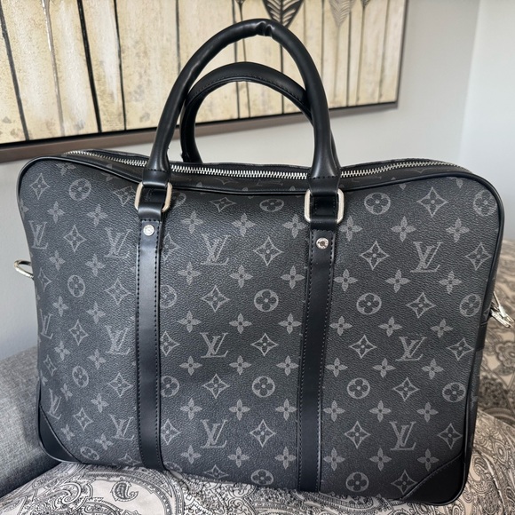Louis Vuitton Gray and Black Monogram Porte-Documents Voyage Briefcase - Picture 1 of 6